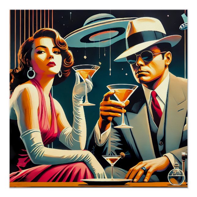 Poster Soirée Gangster Martini de l'ère spatiale Las Vega (Devant)