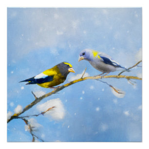 Poster Soirée Grosbeak Peinture - Cute Original Chien Art