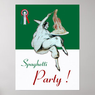 Poster SOIRÉE SPAGHETTIS, CUISINE ITALIENNE, rouge vert b