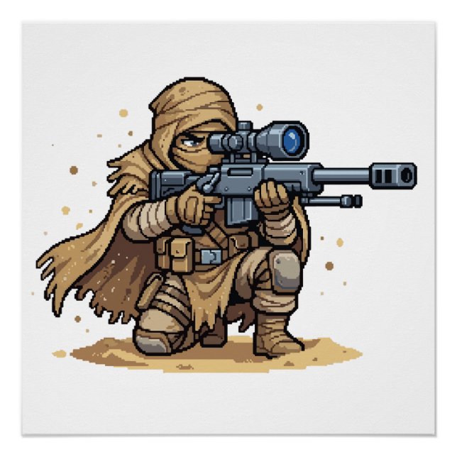 Poster Soldat de Sniper Tactique en Pixel Art Militaire D (Devant)