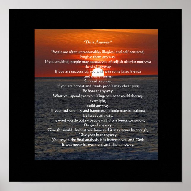 Poster Soleil sur l'océan en noir "Do It Anyway" (Devant)