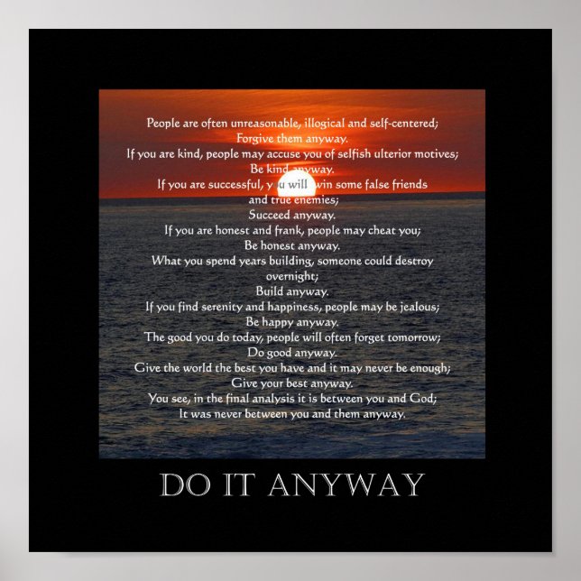Poster Soleil sur Ocean Bas "Do It Anyway" (Devant)