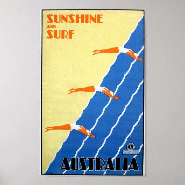Poster Soleil vintage et Surf en Australie Voyage (Devant)