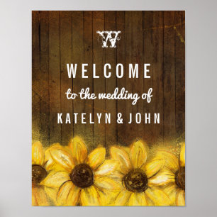 Poster Soleils Monogramme Rustique Bienvenue au Mariage