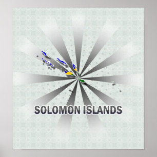 Poster Solomon Islands Flag Map 2.0