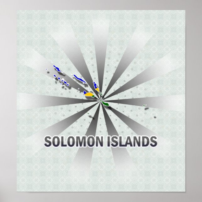 Poster Solomon Islands Flag Map 2.0 (Devant)
