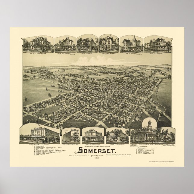 Poster Somerset, PA Carte panoramique - 1900 (Devant)