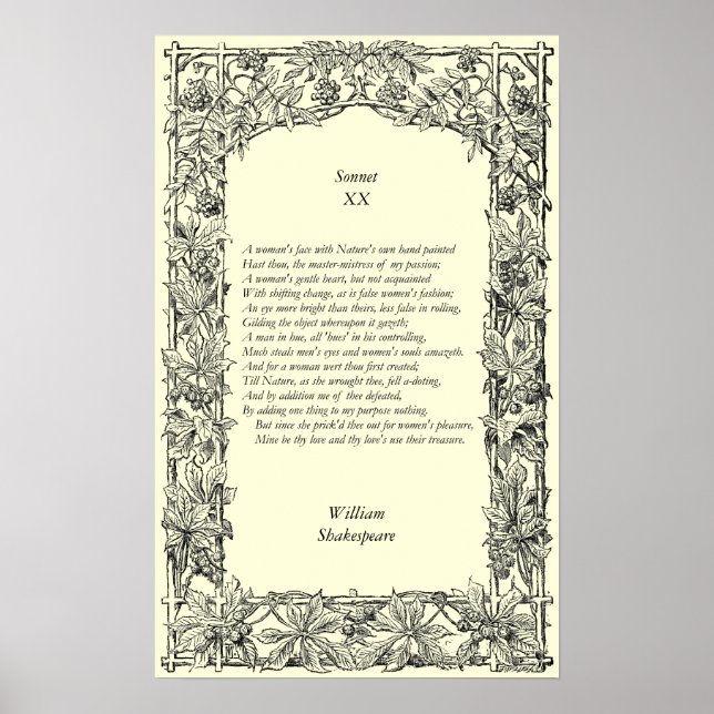 Poster Sonnet # 20 de William Shakespeare (Devant)
