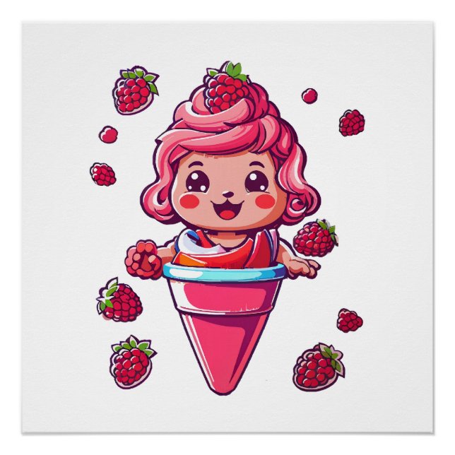Poster Sorbet framboise Kawaii (Devant)