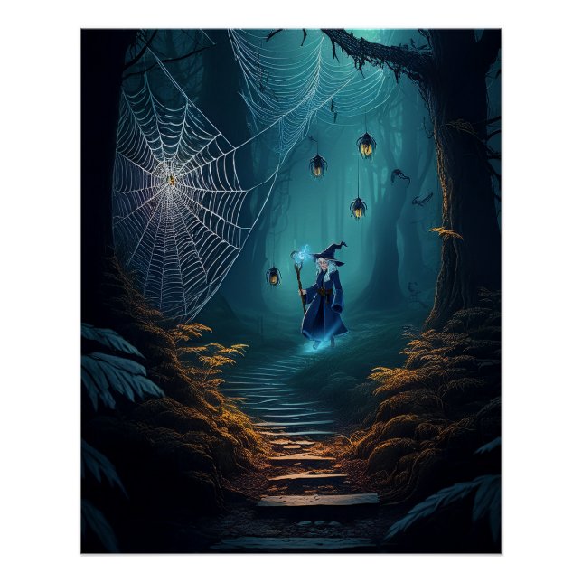 Poster Sorcier araignée Halloween ensorcelé (Devant)