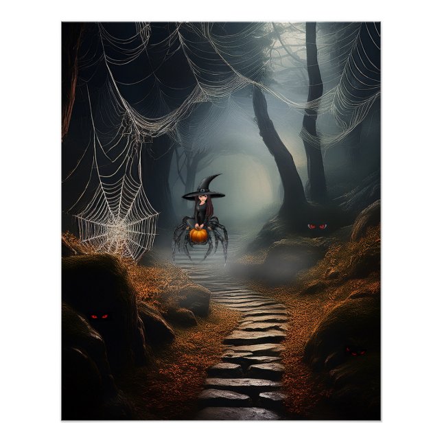 Poster Sorcier Araignée Hanté d'Halloween (Devant)