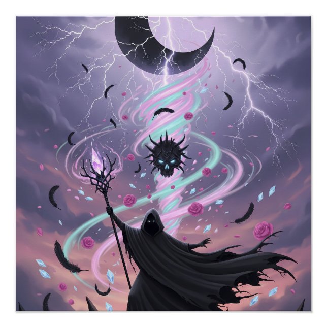 Poster Sorcier Arcanique Pastel Goth avec Bâton de Crista (Devant)
