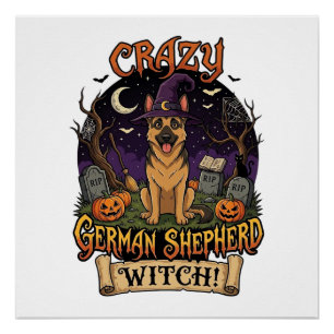 Poster Sorcière allemande folle de la chienne d'Halloween