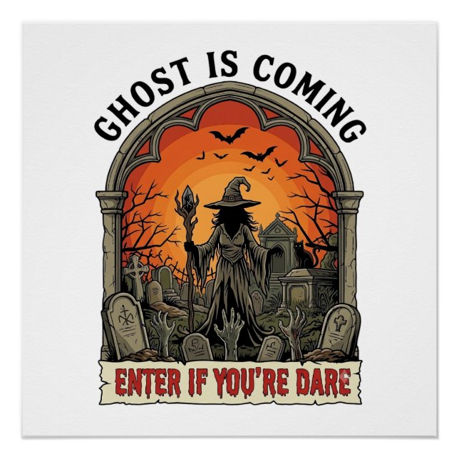 Poster Sorcière Cimetière Mains De Zombie Halloween La Ve (Devant)
