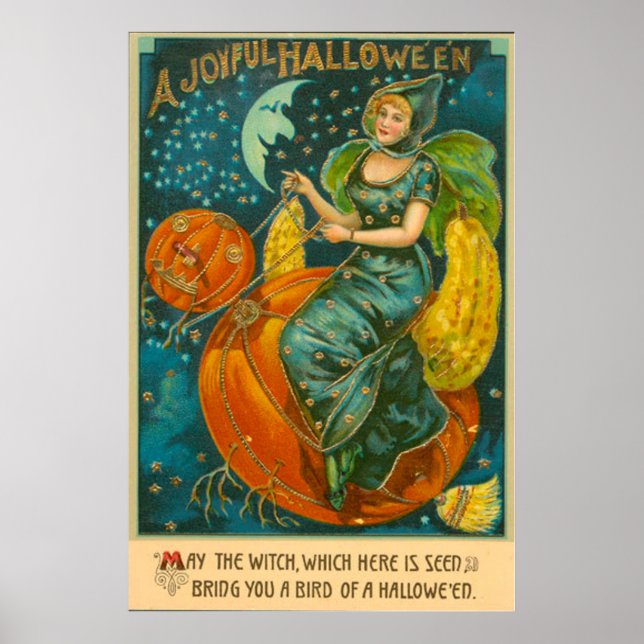 Poster Sorcière Citrouille d'oiseau Jack O Lantern Croiss (Devant)