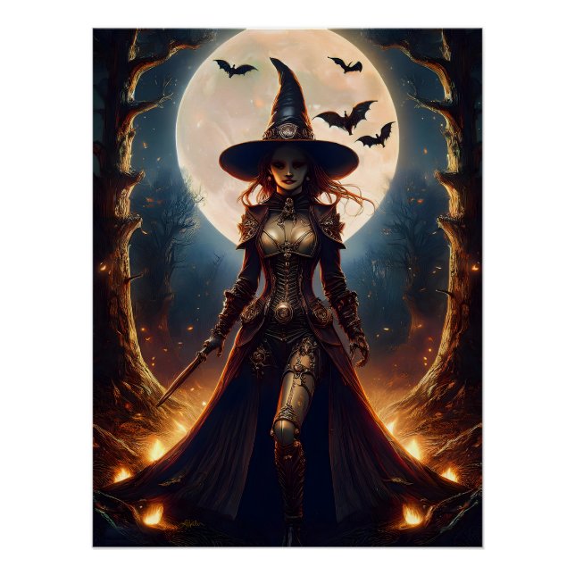 Poster Sorcière de la forêt Steampunk Halloween (Devant)