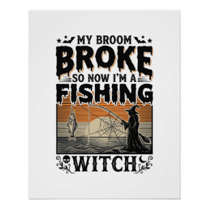 Poster Sorcière de pêche Halloween Dessin Vectoriel Vinta