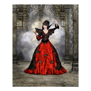 Poster Sorcière Fantasy - Art Halloween Château Médiéval