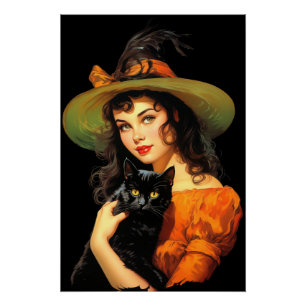 Poster Sorcière glamour   Art vintage Halloween