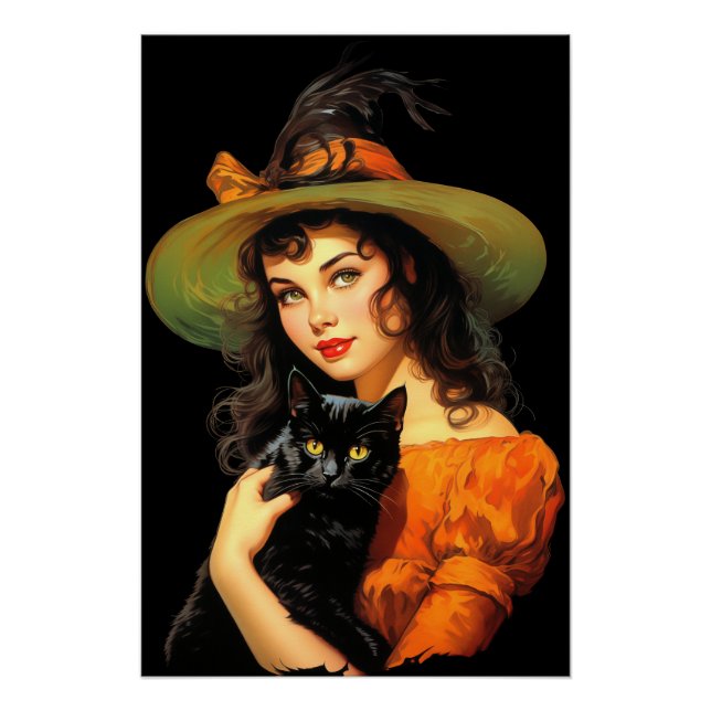Poster Sorcière glamour | Art vintage Halloween (Devant)
