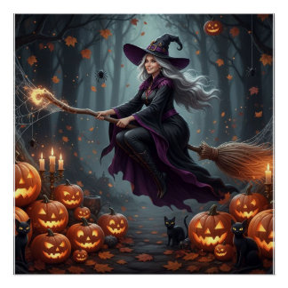 Poster Sorcière volante magique