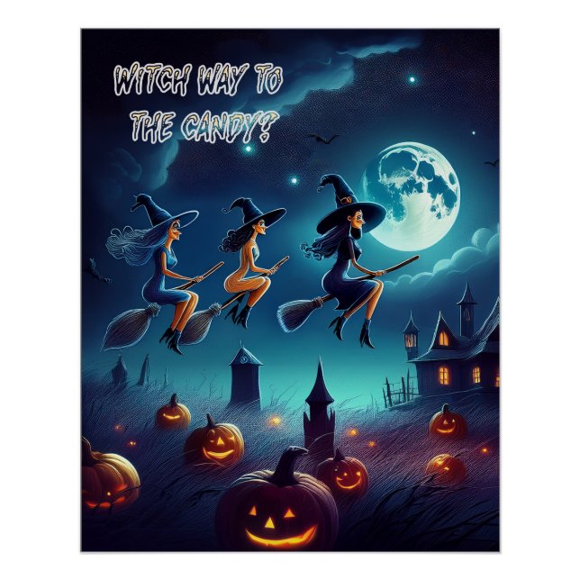 Poster Sorcières effrayantes d'Halloween se dirigeant ver (Devant)