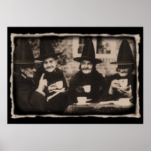 Poster Sorcières Tea Party - vieux noir/blanc