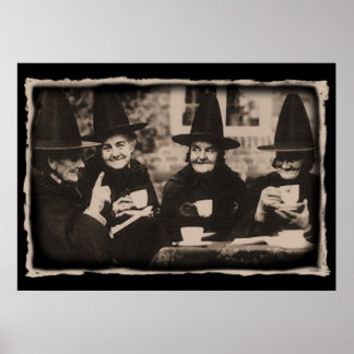 Poster Sorcières Tea Party - vieux noir/blanc