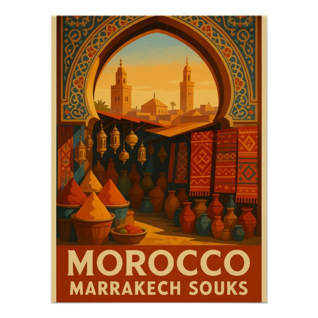 Poster Souks animés de Marrakech, Maroc (Devant)