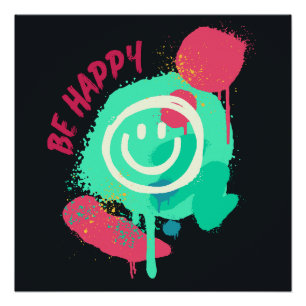 Poster Sourire heureux Graffiti Street Art Menthe et Rose