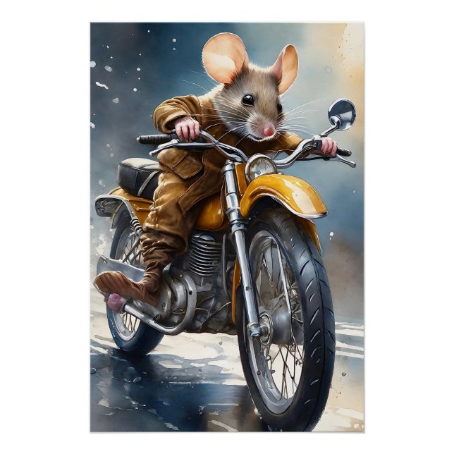 Poster Souris adorable chevaucher une moto (Devant)
