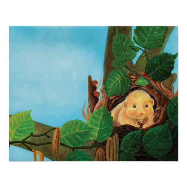 Poster Souris brumeux mangeant de la noisette (Devant)