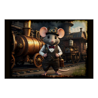 Poster Souris et train Steampunk