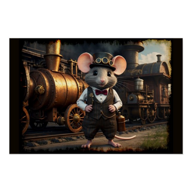 Poster Souris et train Steampunk (Devant)