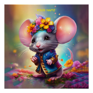 Poster Souris Imaginaire Avec Fleur