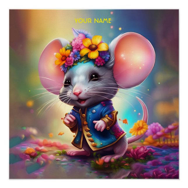 Poster Souris Imaginaire Avec Fleur (Devant)