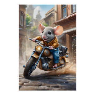 Poster Souris mignonne à vélo