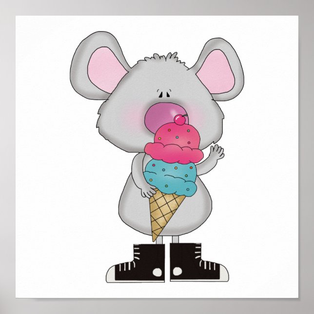 Poster souris mignonne avec cône de crème glacée (Devant)