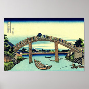Poster Sous le pont Mannen à Fukagawa (par Hokusai)