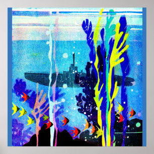 Poster sous-marin fantôme dans les eaux tropicales