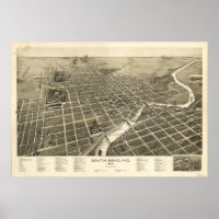 South Bend Indiana 1890 Antique Panoramic Map