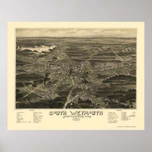 Poster South Weymouth, MA Carte panoramique - 1885