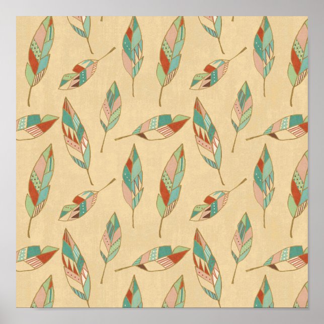 Poster Southwest Geo Step | Coral Feather Pattern (Devant)