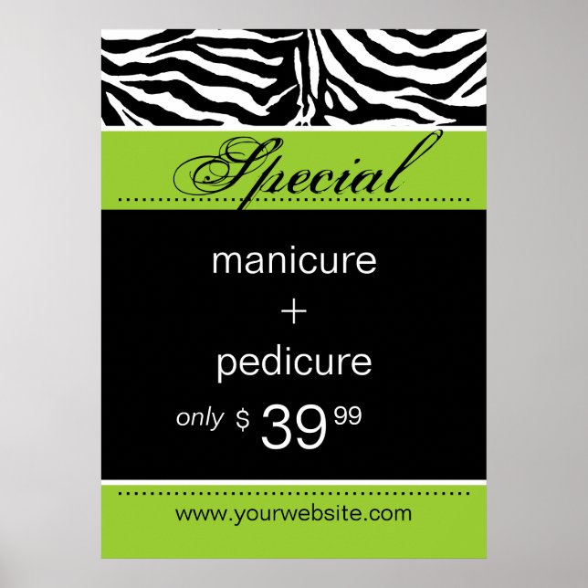 Poster Spa Zebra Salon Lime Green tendance (Devant)