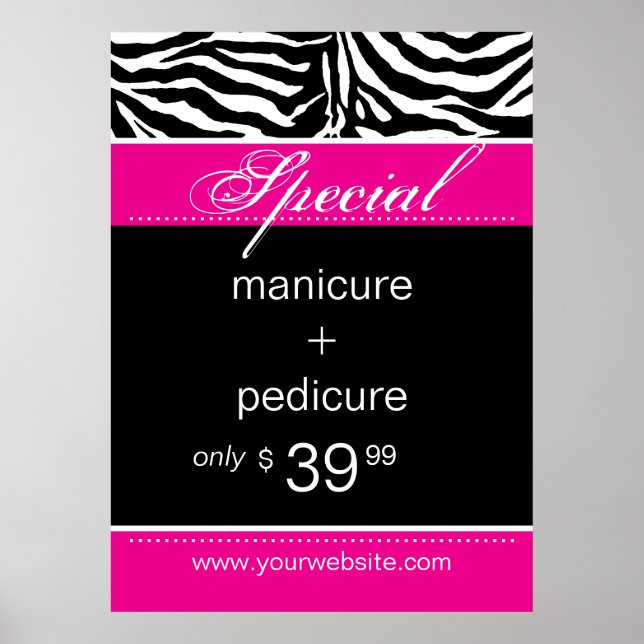 Poster Spa Zebra Salon Rose tendance (Devant)