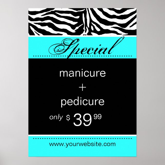 Poster Spa Zebra Salon tendance Turquoise Bleu (Devant)