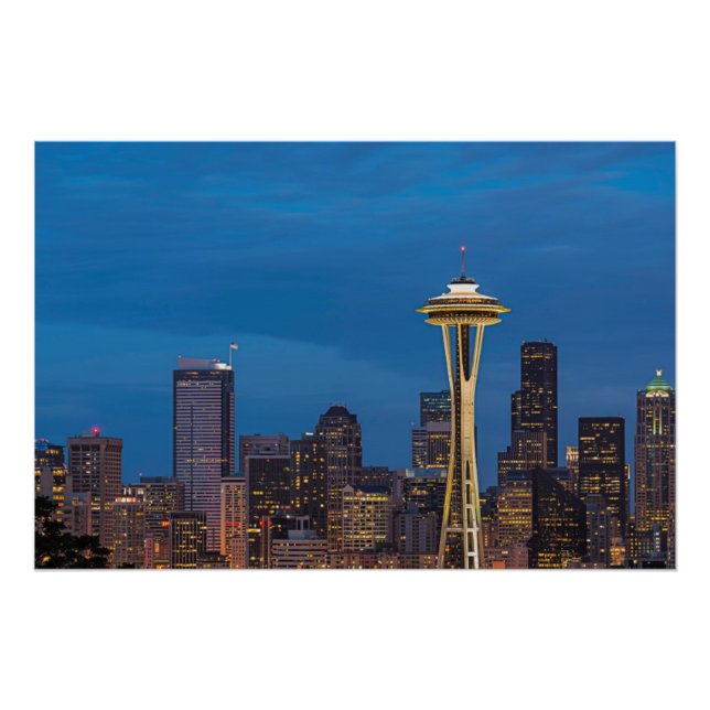 Poster Space Needle et le centre de Seattle (Devant)