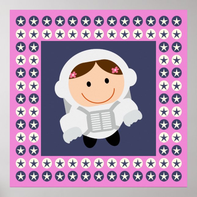 Poster Spacegirl rose et Blue Stars (Devant)