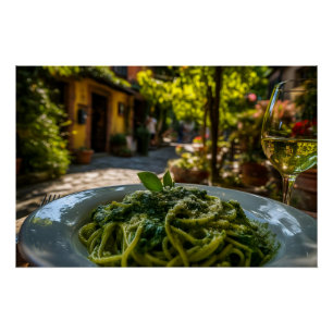Poster Spaghetti à la sauce crémeuse aux épinards