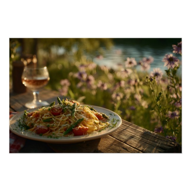 Poster Spaghetti avec Asperges Conseils d'une Riverbank (Devant)